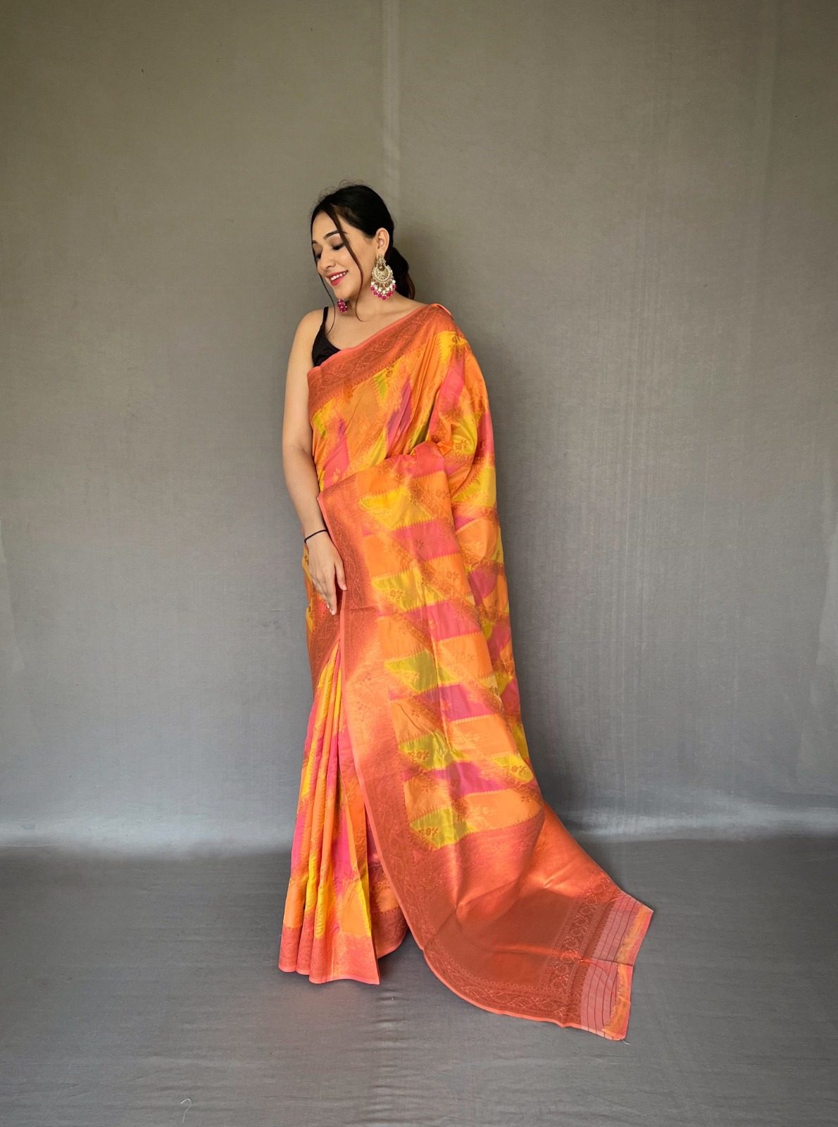 Elegant Orange and Green Silk Saree