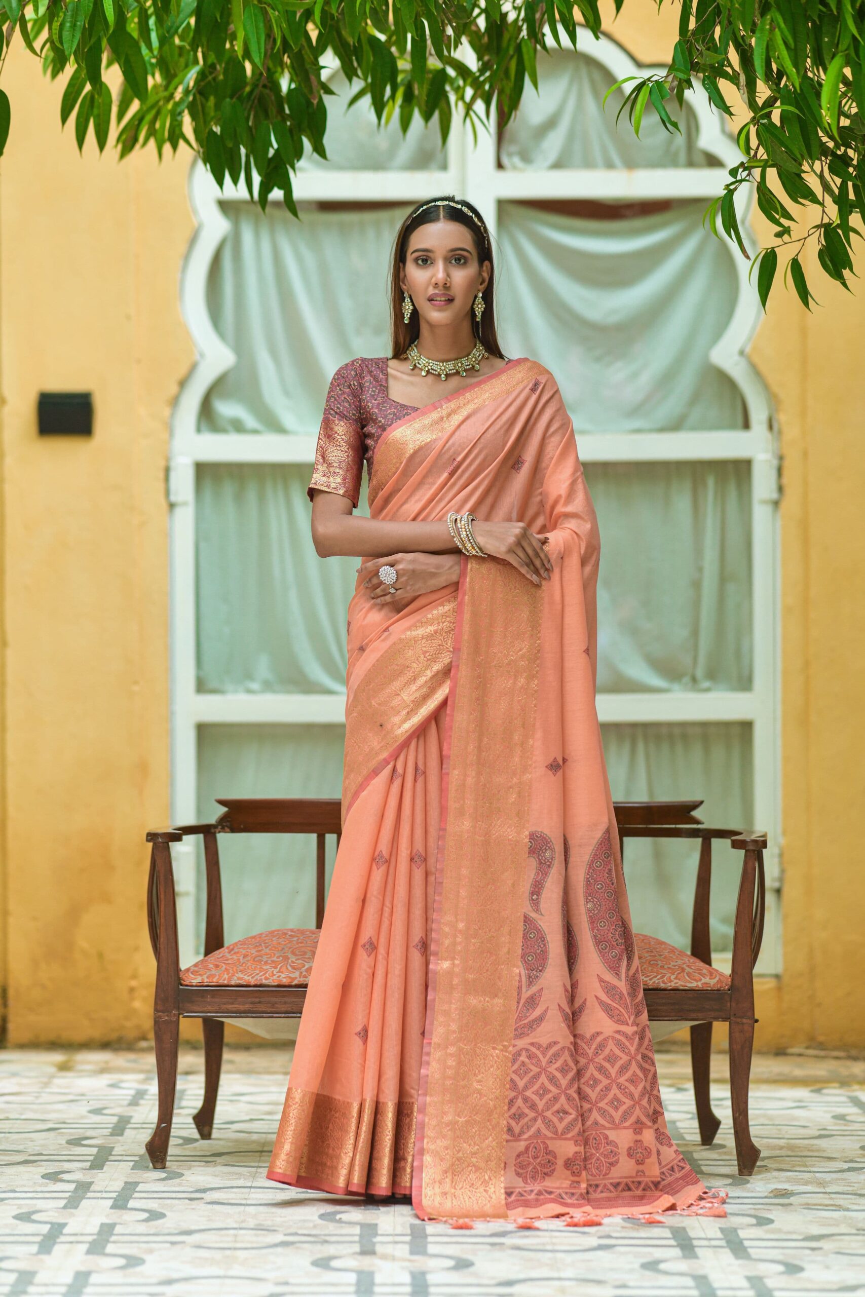 Elegance Unleashed Peach Saree