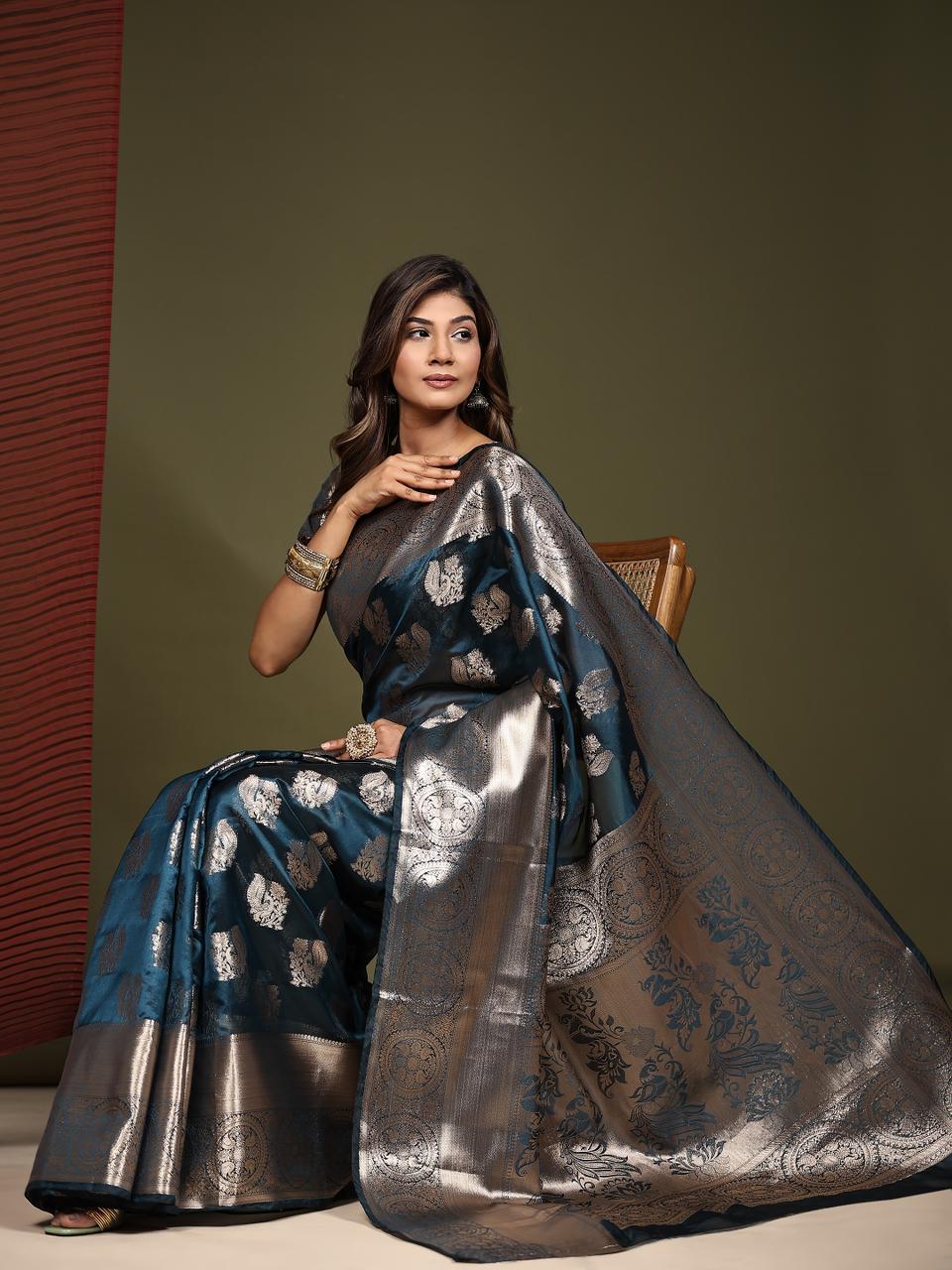 Opulent Dark Blue Zari Weave Saree