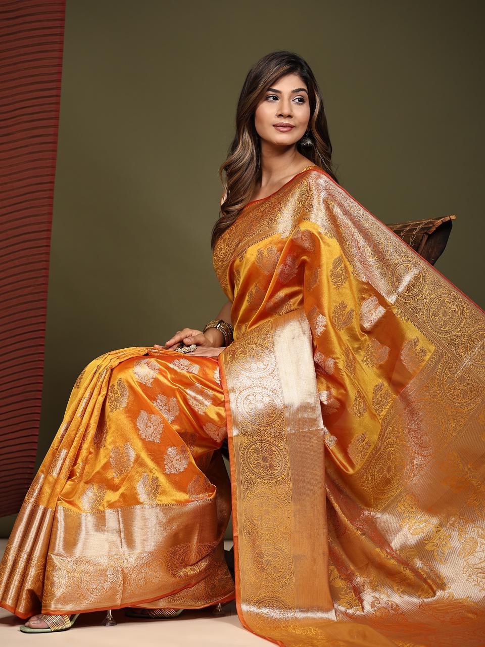 Opulent Golden Yellow Zari Weave Saree