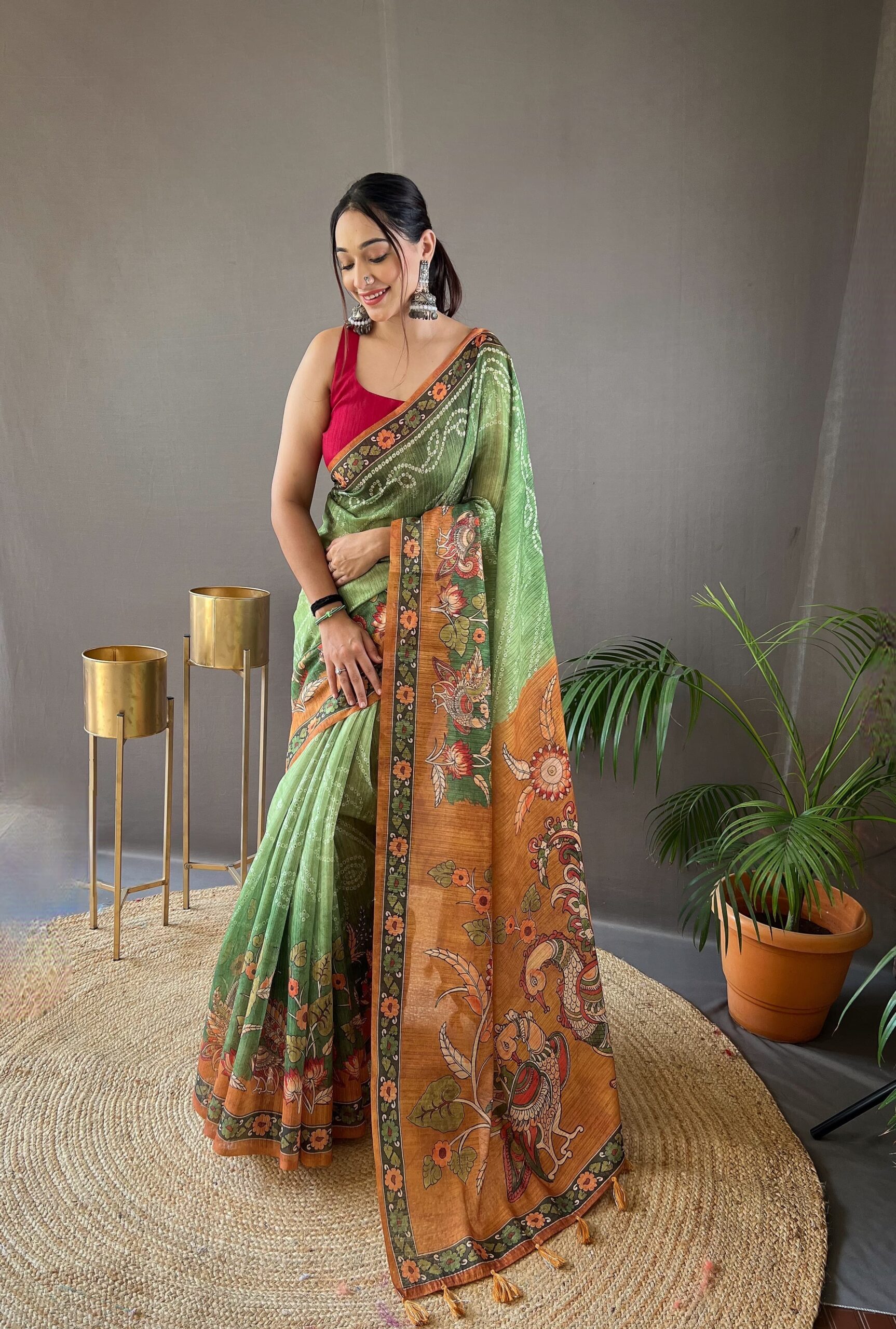 Elegance Bloom Green Saree