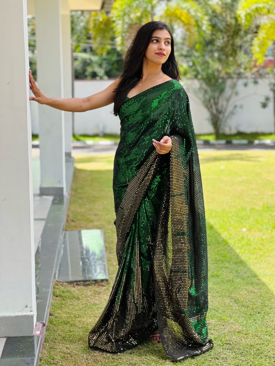 Shimmering Green Elegance Saree