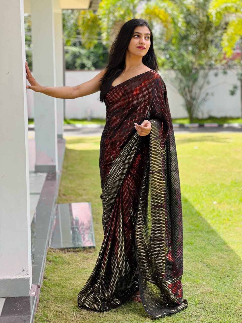 Shimmering Red Elegance Saree