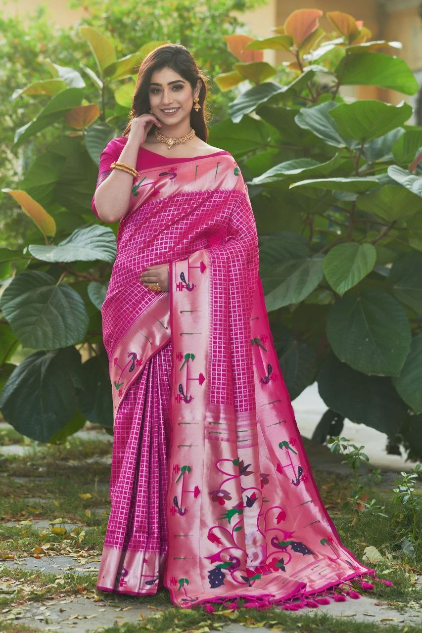 Pink Kanchipuram Silk Saree with Floral Zari Work